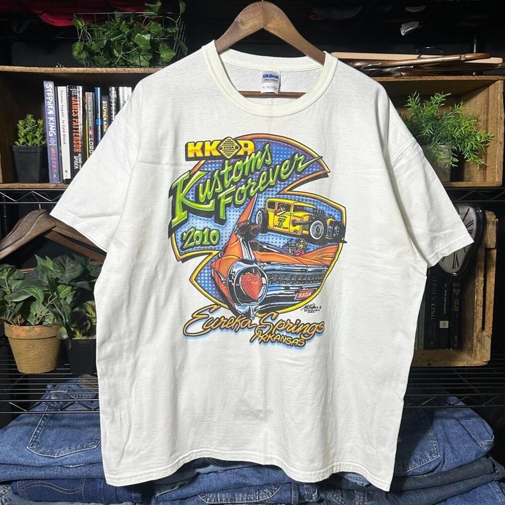 White Car Show Tee Mens XL Shirt Front and Back Double Sided Biker Style